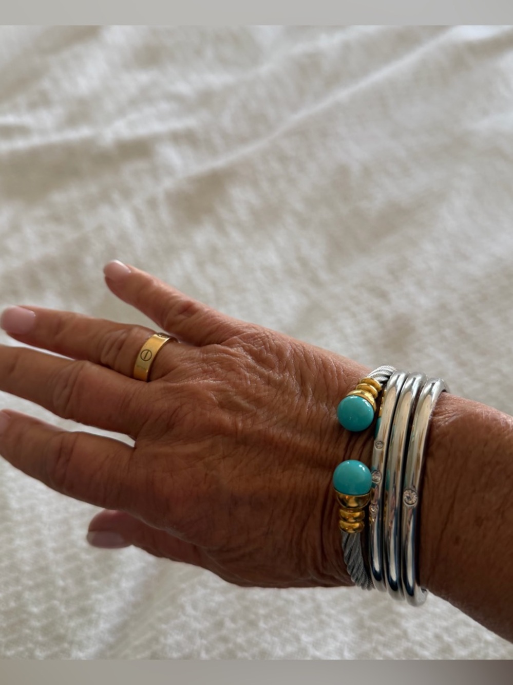 Silver Cable Cuff Bracelet with Turquoise Accent